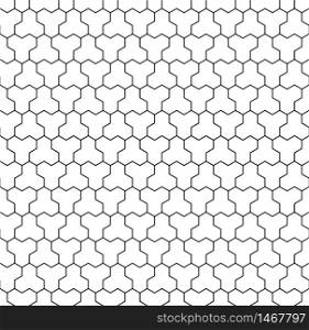 Seamless pattern based on Kumiko ornament .Black and white silhouette with average thickness lines.Suitable for laser cutting and design.ROUNDED corners.. Seamless pattern based on Japanese ornament Kumiko.Black and white.