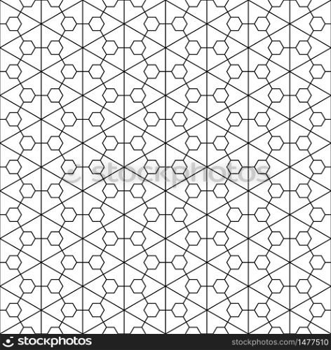 Seamless pattern based on Kumiko ornament .Black and white silhouette with fine thickness lines.Suitable for laser cutting and design.. Seamless pattern based on Japanese ornament Kumiko.Black and white.