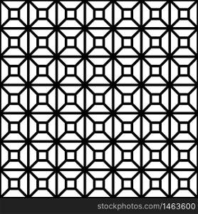 Seamless pattern based on Kumiko ornament .Black and white silhouette with thick lines.Suitable for laser cutting and design.. Seamless pattern based on Japanese ornament Kumiko.Black and white.