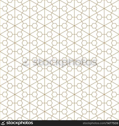 Seamless pattern based on Kumiko ornament .Silhouette with fine thickness lines.Suitable for laser cutting or design.. Seamless pattern based on Japanese ornament Kumiko.Golden color lines.