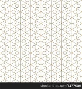 Seamless pattern based on Kumiko ornament .Silhouette with fine thickness lines.Suitable for laser cutting or design.. Seamless pattern based on Japanese ornament Kumiko.Golden color lines.