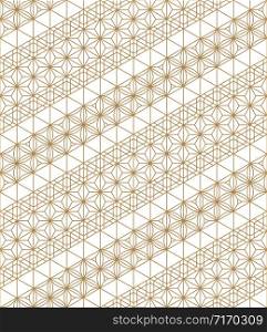 Seamless pattern based on Kumiko ornaments in golden color. Seamless pattern based Japanese Kumiko ornaments