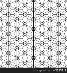 Seamless pattern.Based on Kumiko style.Black and white.Fine and average lines.. Seamless pattern based on Japanese geometric ornament Kumiko.