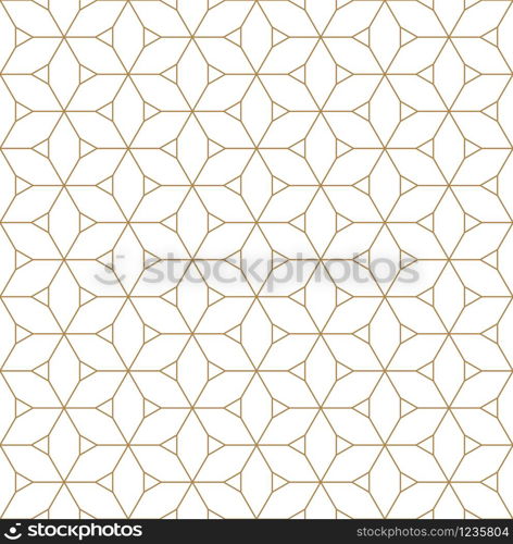 Seamless pattern.Based on Kumiko style, great design for any purposes. Japanese pattern background vector. Japanese traditional wall, shoji.Fine lines.. Seamless japanese pattern Kumiko style in golden.