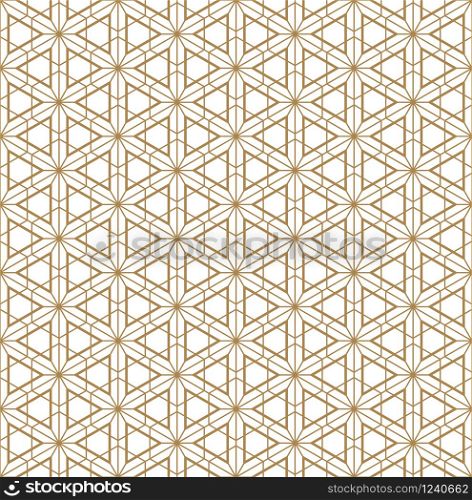 Seamless pattern.Based on Kumiko style, great design for any purposes. Japanese pattern background vector. Japanese traditional wall, shoji.Fine lines.. Seamless japanese pattern Kumiko style in golden.