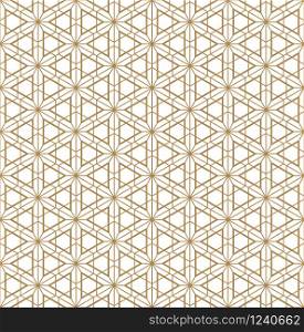 Seamless pattern.Based on Kumiko style, great design for any purposes. Japanese pattern background vector. Japanese traditional wall, shoji.Fine lines.. Seamless japanese pattern Kumiko style in golden.