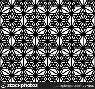 Seamless pattern based on ornament Kumiko.Silhouette with black thick lines.. Seamless pattern based on ornament Kumiko.Black color lines.