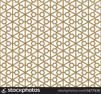 Seamless pattern based ornament Kumiko .Golden color .Silhouette lines with an average thickness. Seamless pattern based on Japanese ornament Kumiko