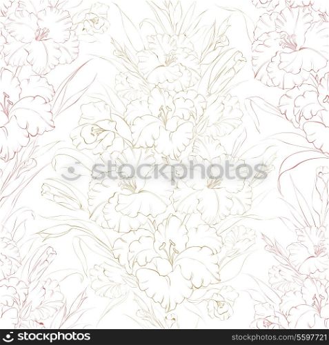 Seamless pattern beautiful fresh iris flowers. Vector illustration.
