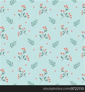 Seamless pattern berries and twigs and leaves. green background, plants. Vector . Seamless pattern berries and twigs and leaves. green background, plants