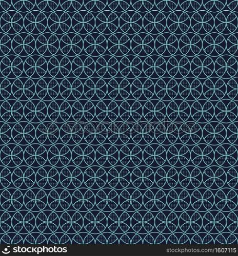 Seamless pattern blue circles geometric flower on dark background. You can use for fabric, scarf, etc. Vector illustration