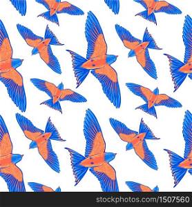 Seamless pattern. Blue tropical bird on a white background. bird of paradise. Hand drawn brush stroke elements. Vector. Seamless pattern. Blue tropical bird on a white background. bird of paradise. Hand drawn brush stroke elements.