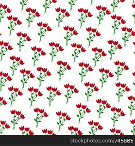 Seamless pattern. Bouquet of red tulips on white background.. Ideal for textiles, packaging, paper printing, simple backgrounds and textures.
