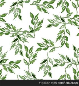 Seamless pattern branches with leaves. Organic background. Decorative forest leaf endless wallpaper. Design for fabric, textile print, wrapping, cover. Vector illustration.. Seamless pattern branches with leaves. Organic background.