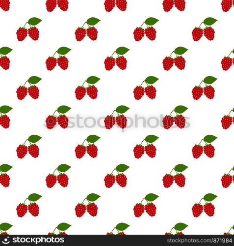 Seamless pattern. Branches with red berries on white background. Raspberry. For your design and decoration of fabric, paper and wallpaper.. Seamless pattern. Branches with red berries on white background.