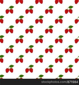 Seamless pattern. Branches with red berries on white background. Raspberry. For your design and decoration of fabric, paper and wallpaper.. Seamless pattern. Branches with red berries on white background.