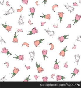 Seamless pattern buds and rose petals. Confetti, cosmetics, wedding beautiful floral background. Rose buds seamless pattern. Confetti, cosmetics, wedding beautiful floral background