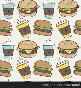 Seamless pattern burger background. Vector Illustration.