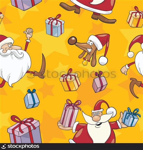 Seamless Pattern Cartoon Illustration of Santa Clauses and other Christmas Themes for Wrapper or Paper Pack and Design