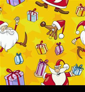 Seamless Pattern Cartoon Illustration of Santa Clauses and other Christmas Themes for Wrapper or Paper Pack and Design