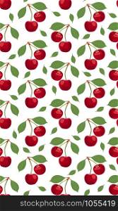 Seamless pattern cherry fruits, Fresh organic food, Red fruits berry pattern on white. Vector illustration.