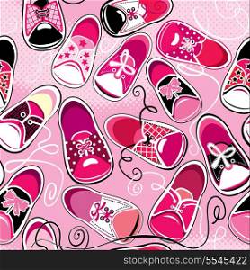 Seamless pattern - children gumshoes on pink background - design for girls