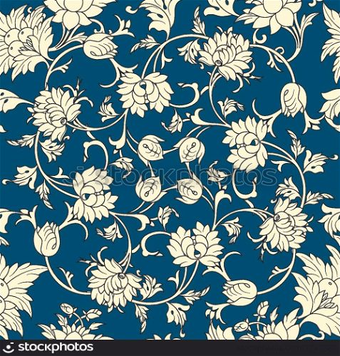 Seamless pattern chinese and white elements in blue background