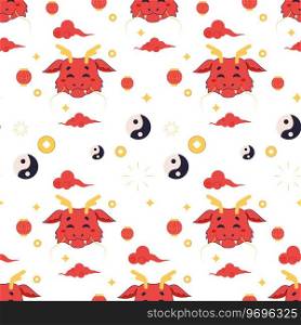 Seamless pattern chinese dragon, red cute 2024. Vector cartoon illustration . Seamless pattern chinese dragon, red cute 2024. 