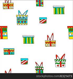 Seamless pattern Christmas and New Year. Vector illustration. Bright boxes with gifts.