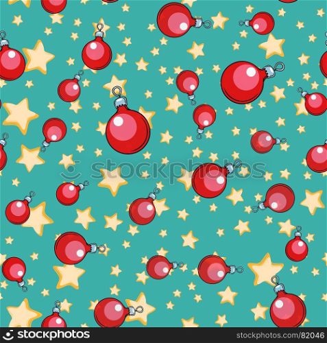 seamless pattern Christmas ball tree ornament. Comic book cartoon pop art retro vector illustration drawing. seamless pattern Christmas ball tree ornament