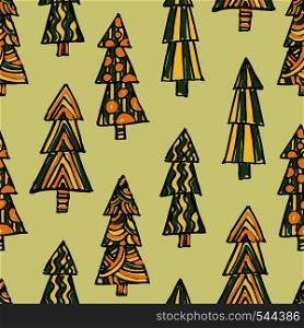 Seamless pattern christmas tree xmas background hand drawn wallpaper