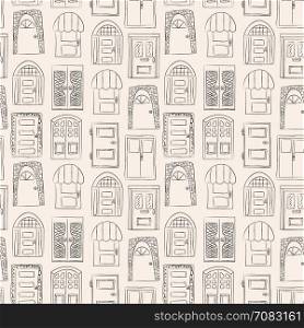 Seamless pattern. Collection of old door icon, isolated illustration vector. Set with close up wooden door. Simple design