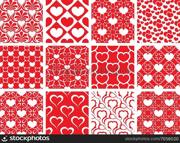 Seamless pattern collection. Set of 12 valentine day seamless wallpaper pattern