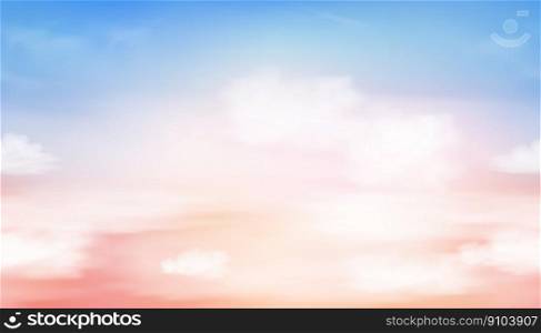 Seamless pattern Colorful cloudy sky with fluffy cloud pastel tone in blue,pink and orange in morning,Fantasy magical sunset sky on spring or summer,Vector pattern sweet background for holiday banner