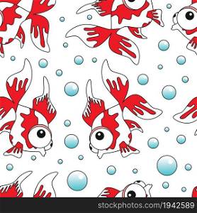 Seamless pattern. Colorful funny fish on white backround. Vector graphic illustration.