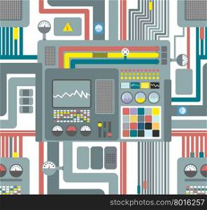 Seamless pattern control system. Technological background. Vector ornament factory machines.&#xA;