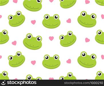 Seamless pattern cute frogs with hearts on white background - Vector illustration