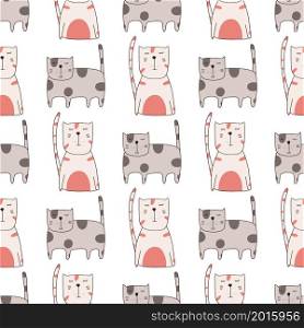 Seamless pattern cute funny cats. Endless background for printing. Hand-drawn childish flat vector illustration in doodle style.. Seamless pattern cute funny cats. Endless background for printing. Hand-drawn childish flat vector illustration in doodle style