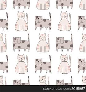 Seamless pattern cute funny cats. Endless background for printing. Hand-drawn childish flat vector illustration in doodle style.. Seamless pattern cute funny cats. Endless background for printing. Hand-drawn childish flat vector illustration in doodle style