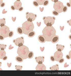 Seamless pattern cute teddy bear with hearts.. Seamless pattern cute teddy bear with hearts