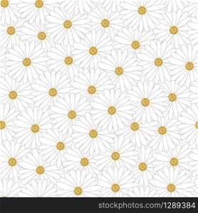 Seamless pattern Daisy chamomile field meadow spring summer flowers, Trendy background cute floral texture for print, fashion, textile, fabric, wrapping.