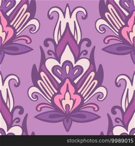 Seamless pattern damask medallion. Wallpaper desing in lavender colors.. Vector seamless paper damask vignette