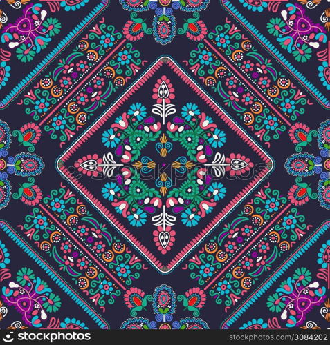 Seamless pattern design inspired by traditional Hungarian embroidery