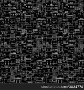 Seamless pattern design with houses in black and white. Seamless houses pattern