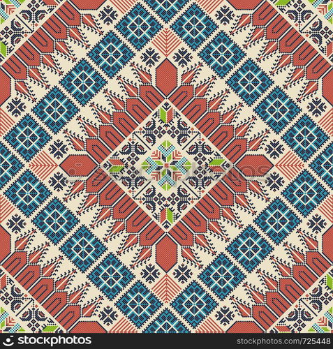 Seamless pattern design with traditional Palestinian embroidery motif