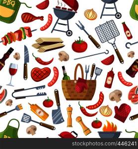 Seamless pattern. Different foods for bbq party. Vector barbecue background, bbq pattern party illustration. Seamless pattern. Different foods for bbq party