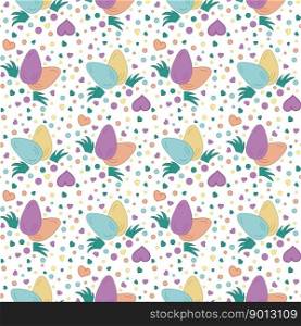 Seamless pattern eggs Easter and hearts. Doodle vector illustration. Texture of Easter gift, textile. Background, card, poster, coves, postcards, scrapbooking, textile, fabric, paper, notebook, fabric. Seamless pattern eggs Easter and hearts. Doodle vector illustration. Texture of Easter gift, textile