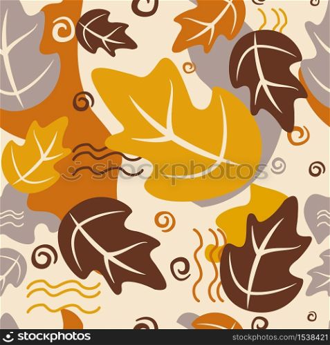 Seamless pattern fall leaves of dry autumn oak. Autumn background with geometric elements, scrapbook, wallpaper, texture.. Seamless pattern fall leaves of dry autumn oak.