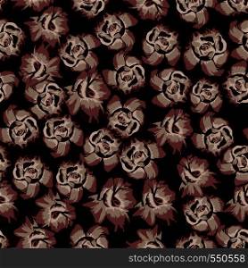 Seamless pattern flat vector chinese rose flowers on the black background