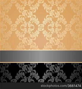 Seamless pattern, floral decorative background, gray ribbon